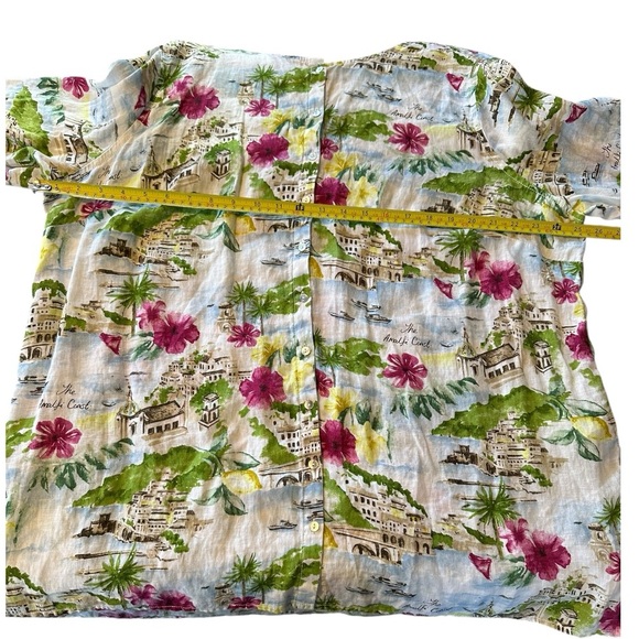 Cynthia Rowley 2X 100% Linen Amalfi Coast Blouse Roll Tab Sleeve Button Down - Picture 5 of 12